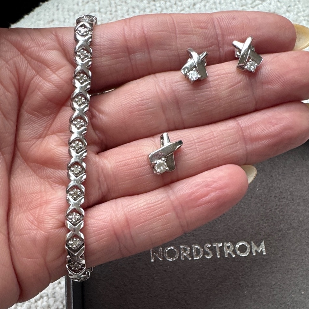 Nordstrom Silver Diamond Bracelet and Earring Set